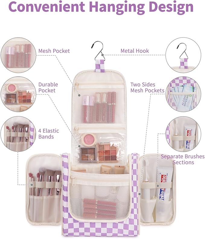 Narwey Checked Hanging Travel Toiletry Bag - Image 2