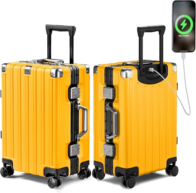 Krute Aluminum Frame Carry On Luggage 20 Inch Zipperless Luggages USB Charger by Krute