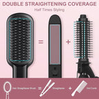 Hair Straightener Brush - SIQUER Ionic Hair Straightening Brush with 13 Temps LCD Display 45s Fast Heating 60mins Auto-Off Anti-Scald Ceramic Hair Straightener Comb for Home Salon, Black