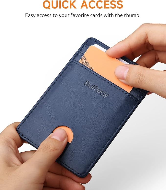 Buffway Mens Slim Wallet, Minimalist Thin Front Pocket Leather Credit Card - Image 3