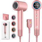 Hair Dryer, 1500W High Speed 110000 RPM Blow Dryer with Plasma Tech (Positive+Negative Ionic), LCD Display, 5 Modes, Thermo-Control, Low Noise, Fast Drying Hair Dryer for Home or Travel (Rose Gold)
