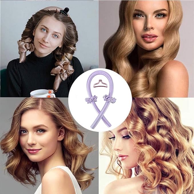 GADZHI Heatless Curling Rod Headband Heatless Hair Roller Curls Set for Long Hair No Heat Silk Hair Wrap Curler Ribbon for Overnight Sleep Hair Roller with Hair Claw Clip DIY Hair Styling Tools (1 set - purple)