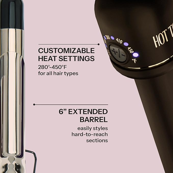 HOT Tools 24K Gold Professional 1 1/2" Extended Barrel Curling Iron with Clamp for Bouncy Curls, Faster Styling, Less Damage & Long-Lasting Results