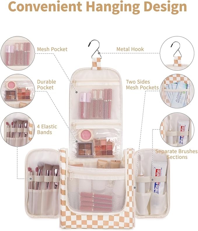 Narwey Checked Hanging Travel Toiletry Bag - Image 2