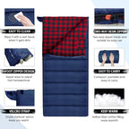 0 Degree Sleeping Bag Cotton Flannel Winter Cold Weather - Image 3