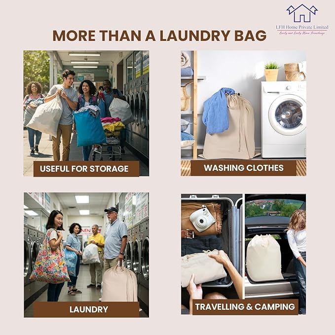 LFH Home Large Premium 100% Cotton Canvas Laundry Bag - Image 6