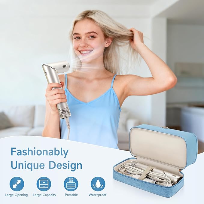 Travel Hair Dryer Case for Shark Flexstyle, Double-Layer Carrying Case for Shark Flex Style Blow Dryer, Portable Hair Tools Storage Organizer Bag for Shark Beauty Hairdryer Attchments (Misty Blue)