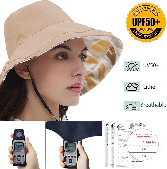 vidsel Womens Sun Hats Wide Brim Reversible Bucket Cotton Hat Packable Summer - Image 4