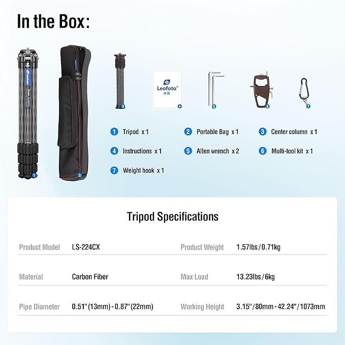 42.2" Carbon Fiber Travel Tripod - Image 7