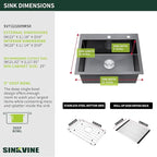 Black Kitchen Sink Drop-In 22 x 18 inch, SINKVINE PVD Nano Stainless Steel Bar - Image 3