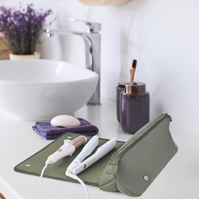 BAREFOOT CARIBOU Hair Tools Travel Bag and Heat Resistant Mat for Flat Irons, Straighteners, Curling Iron, and Haircare Accessories, 2-in-1 design, with Interior Pockets, Portable Organizer