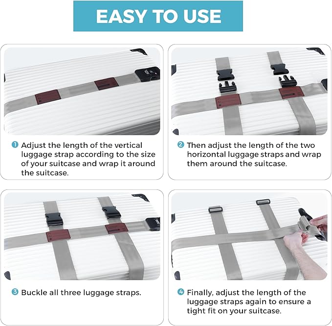 Luggage Straps with TSA Lock, Adjustable Heavy Duty Grey Luggage Straps - Image 5