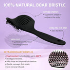 Curved Vented for Blow Drying - Boar Bristle Brush (Medium) with Comfortable Handle - Soft Bristle Brush for Thick and Fine Hair - Natural Boar Bristles for Women, Men & Kids - Rose Gold