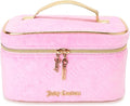 Juicy Couture Pink Makeup Bag Cosmetics Organizer Travel Essentials Train Case Velour Heart Logo