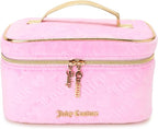 Juicy Couture Pink Makeup Bag Cosmetics Organizer Travel Essentials Train Case Velour Heart Logo