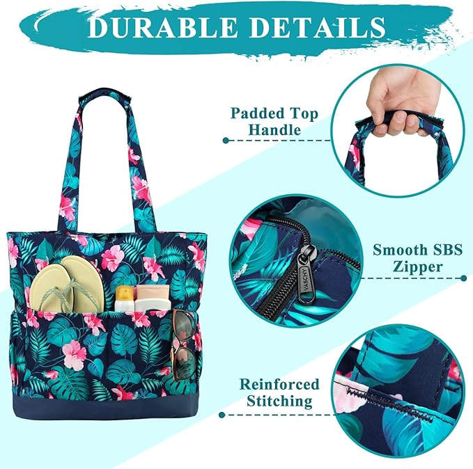 VASCHY Beach Bag for Women, Large Waterproof Sandproof Fold-able Packable Pool - Image 3