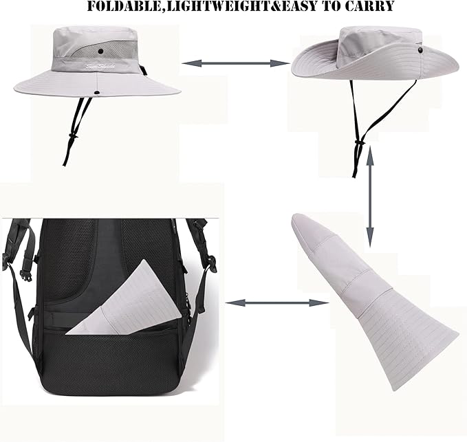 Womens Summer Sun Hat Beach Hat Wide Brim Outdoor UV Protection Hat Foldable - Image 4
