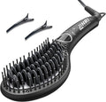 JINRI Hair Straightening Brush, 275°F-450°F 8-Stage Adjustable Temperature, Ergonomic Handle, 360° Swivel Cord, Anti-Scald Design, Includes Hair Clips, 120V 66W, Black
