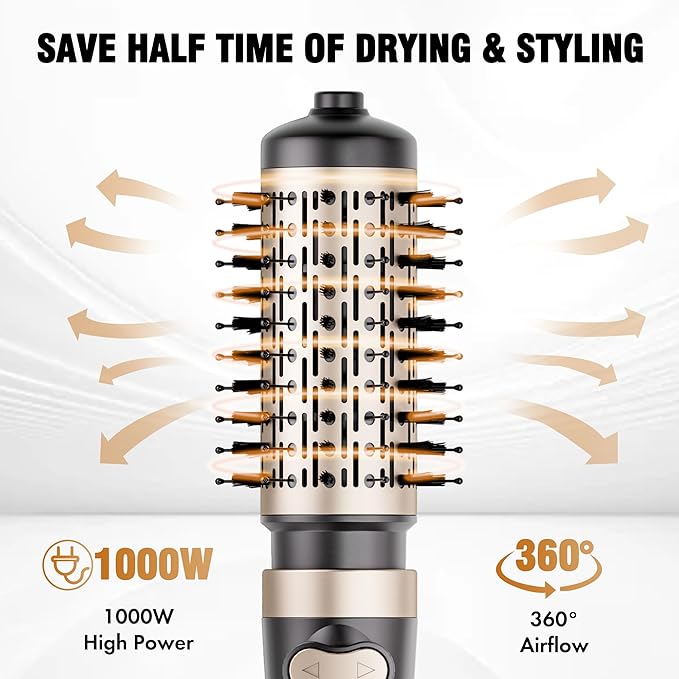 DAILYLIFE Rotating Hair Dryer Brush for Women, Spinning Blowout Brush, with 2 Brushes (1.5" & 2"), Ceramic Barrel, Negative Ion, Black and Gold