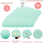 Heysam Professional Heat Resistant Mat Silicone Pad for Flat Iron Hair Straightener Mat, Portable Hot Tools Cover Pad for Vanity Salon, 9"x6.5" Non-Slip Heat Mat Cover for Countertop, Green