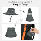 Ponytail Sun Bucket Hats for Women UV Protection Foldable Wide Brim (1 Pack-gray)