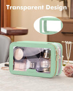 Travel Clear Makeup Bag with Makeup Brush Bag, Leather Makeup Case Toiletry Bag - Image 6
