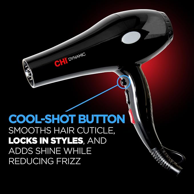 CHI Dynamic Hair Dryer, Blow Dryer for Smooth & Voluminous Hair, Comb-Attachment & Air Concentrating Nozzle for Faster Styling, Low Noise