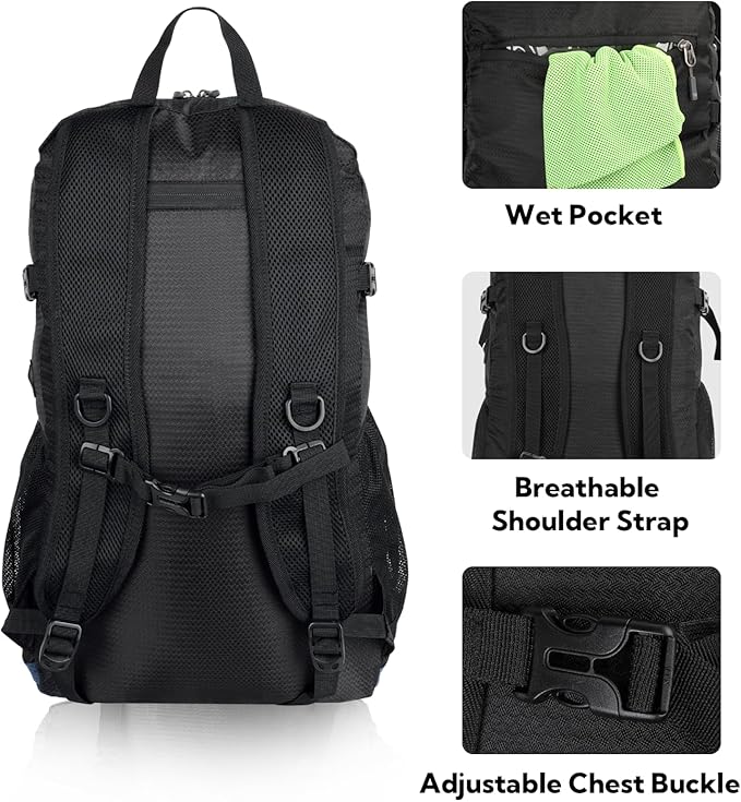 WATERFLY Lightweight Packable Hiking Backpack: 30L Foldable Travel Daypack - Image 5
