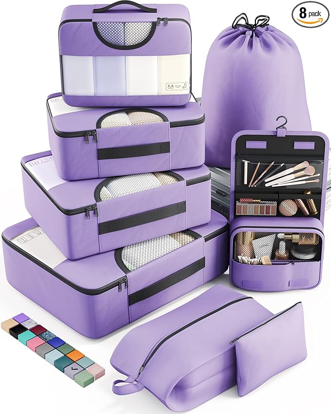 Veken 8 Set Packing Cubes for Travel Essentials, Suitcase Organizer Bags in 4 by Veken