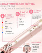 Hair Dryer Brush 8-in-1 Dual Voltage Hot Air Styler – Fast-Drying 110,000 RPM Ionic Blow Dryer with Straightener & Curler Attachments, Frizz-Free Volumizing Styler with Protective Hard Case-Pink