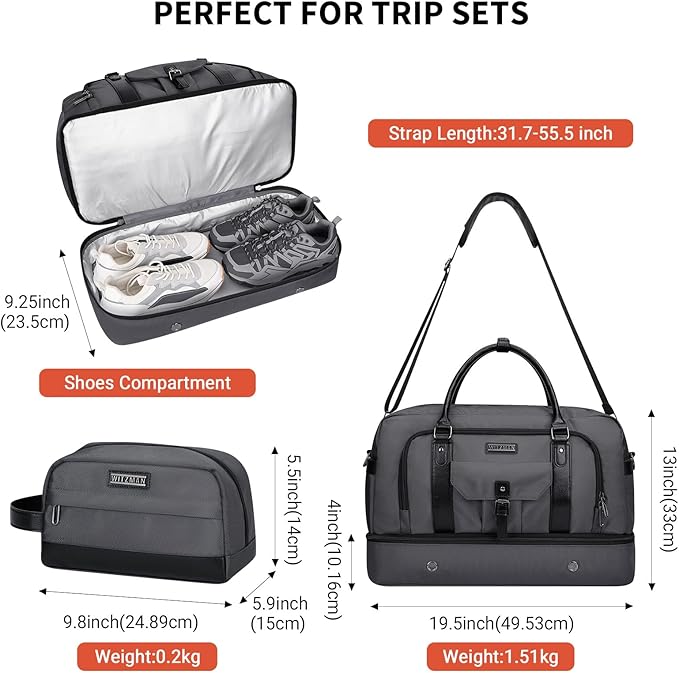 WITZMAN Weekender Bags for Men Women Carry On Duffle Overnight Bag - Image 5