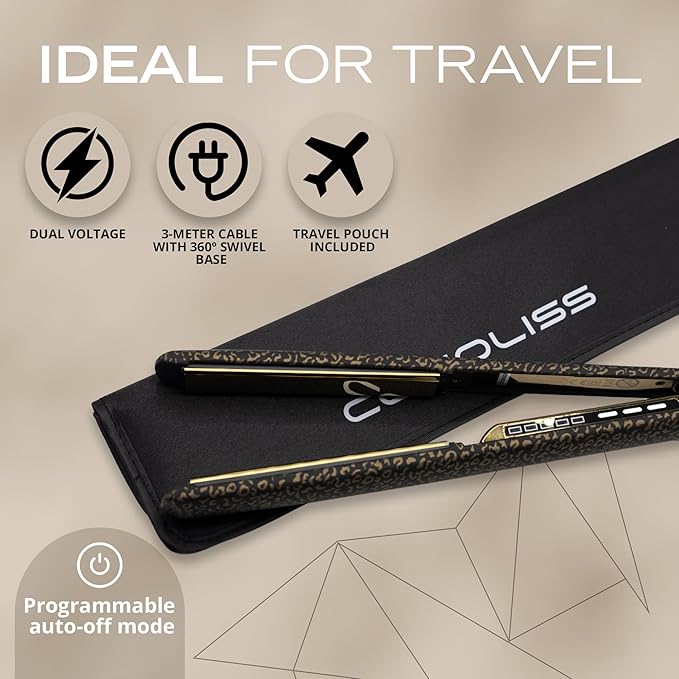 Corioliss C3 Hair Straightener Flat Iron Professional for Hair Titanium Plates Control Temperature Women (Leopard Gold Soft Touch)