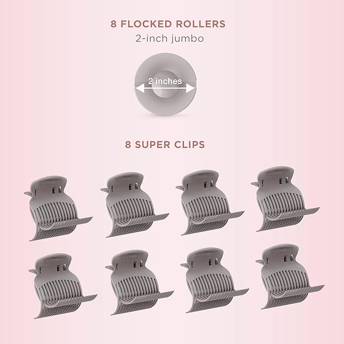 INFINITIPRO BY CONAIR Ceramic Flocked Hot Rollers for Long, Medium, and All Hair - Hair Curler - Hair Roller Clips Included - 2 inch Rollers