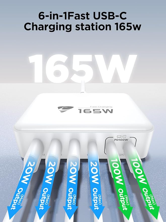 165W USB C Charger Block, 6 Port Multi USB-C Charging Station, 100W PD Fast - Image 6