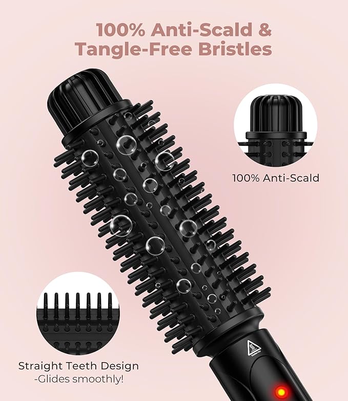 Farery 1.5 Inch Thermal Brush, Curling Iron for Smooth Bouncy Curls – Anti-Scald Hard Bristles, Lightweight, One-Button Start, Dual Voltage Travel Hair Tool with 360° Swivel Cord, 410°F Fast Heat