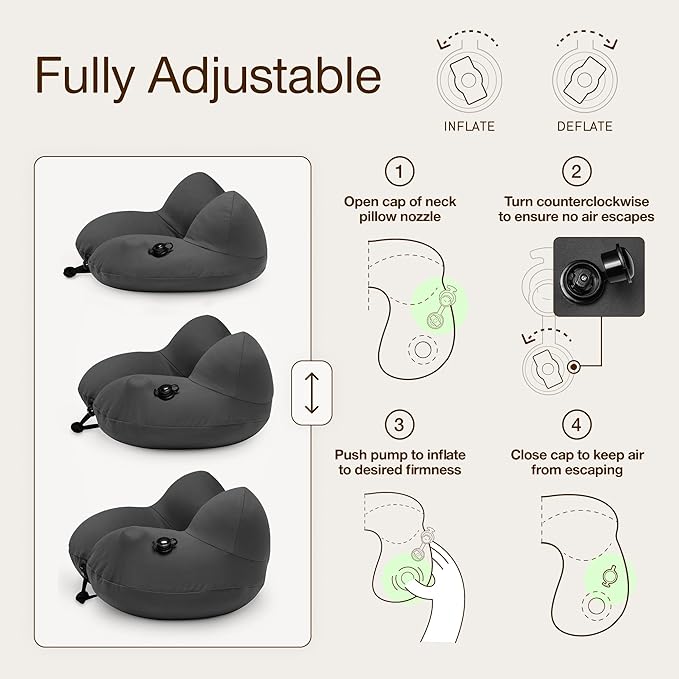 Coop Home Goods AirJustable Travel Neck Pillow, Inflatable, Adjustable Support - Image 3