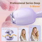 Crimper Hair Tool, Beach Waves Curling Wand,Ionic Hair Waver with 1.26 Inch Double Barrel for Women，Easy to Use，Four-Speed Adjustment and Automatic Power-Off, Purple