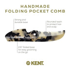 Kent 87T TW Handmade Folding Pocket Comb for Men, Fine Tooth Hair Comb Straightener for Everyday Grooming Styling Hair, Beard or Mustache, Use Dry or with Balms, Saw Cut Hand Polished, Made in England