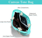 YOOLIFE Initial Canvas Waterproof Beach Tote Bag Zipper Personalized Gifts - Image 4
