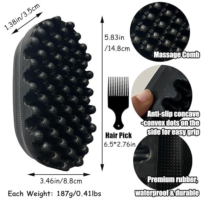 Rubber Afro Hair Brush for Curly Coily 4C Hair –Durable Washable Non-Slip Styling Tool for Twist Curl, Magic Curly Barber Curl Twist Comb for Home Salon Women Men