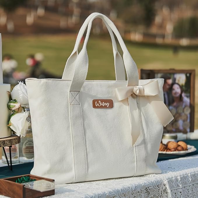 AW BRIDAL Monogram Canvas Tote Bag - Image 7