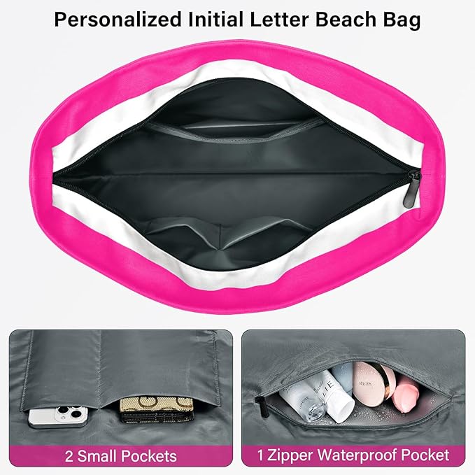 Becokan Beach Bag Initial Beach Tote - Image 4