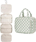Narwey Hanging Toiletry Bag for Women Travel Checkered Makeup Bag Organizer by Narwey