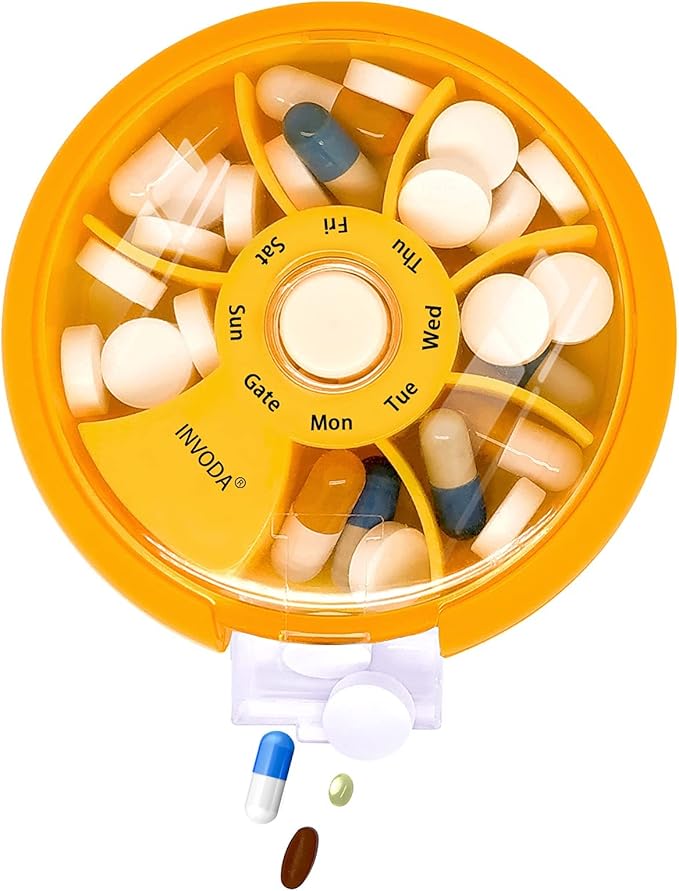 INVODA Weekly Pill Organizer 7 Compartment Rotating Pill Box - Image 2
