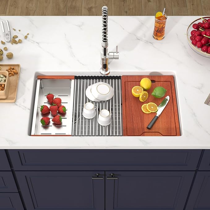33 Inch Undermount White Granite Composite Kitchen Sink Under Counter Quartz - Image 2