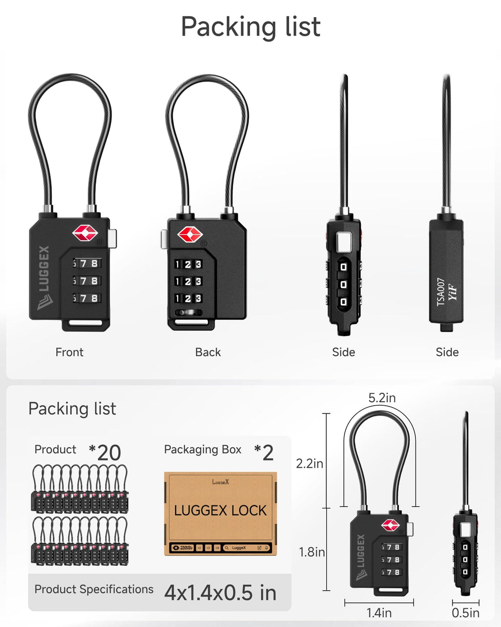 20 Pack TSA Locks for Luggage (Black / 10 Pack)