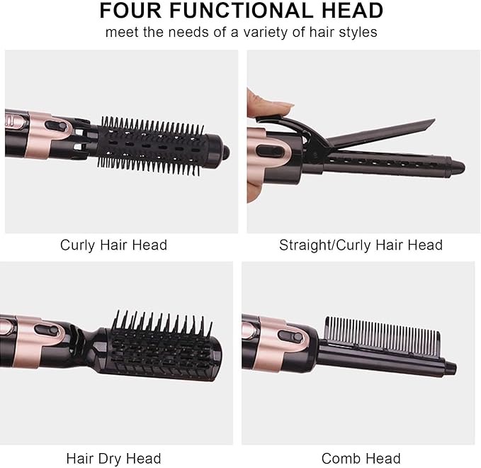 Hair Dryer Brush 4 in 1 Hot Air Brush Curler Combo with Interchangeable Heads - Automatic Curling Iron and Blow Dryer Brushes Set for Travel or Salon
