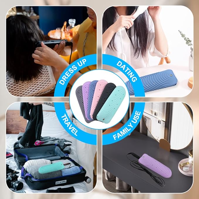 Heat Insulating Silicone Mat Pouch for Hair Straightener, Anti-Slip Travel Pad Cover for Curling & Flat Iron, Portable Styling Heat Mat Holder for Curler Wand and Hot Waver (Dark Gray)