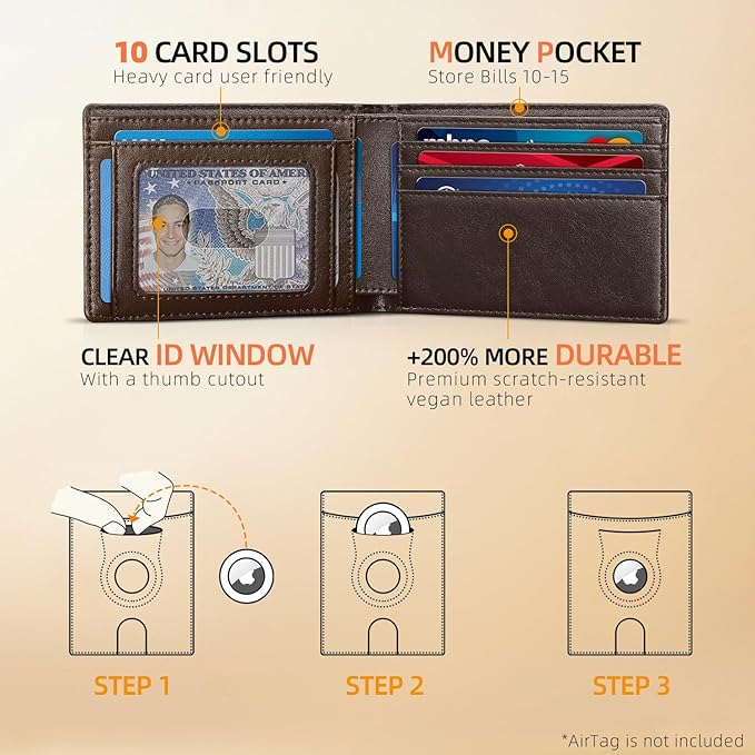 RUNBOX AirTag-Wallet-Mens-Slim-RFID Blocking Wallets Leather - Image 2