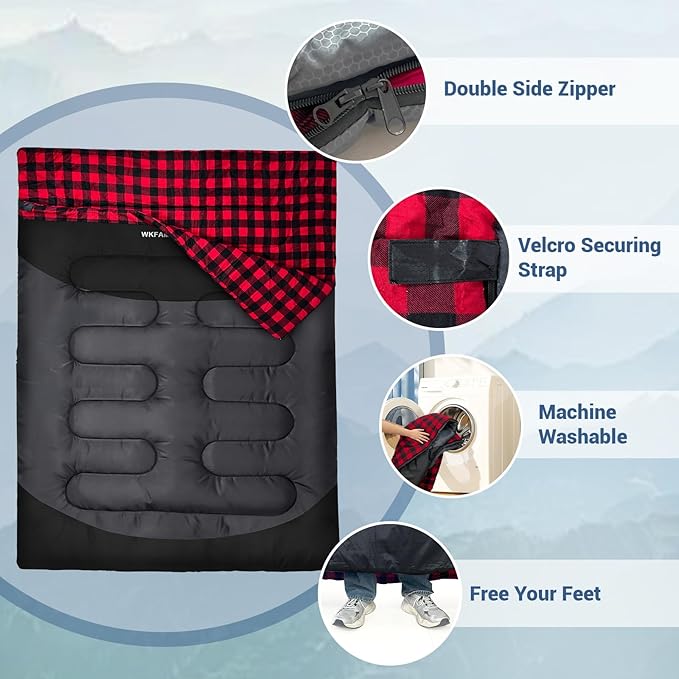 Double Sleeping Bag for Adults Machine Washable 2 Person Camping Sleeping Bag - Image 3
